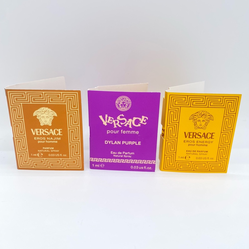 NEW 3 Assorted Travel Size Versace Perfumes 1ml Each Eros Energy Dylan Purple